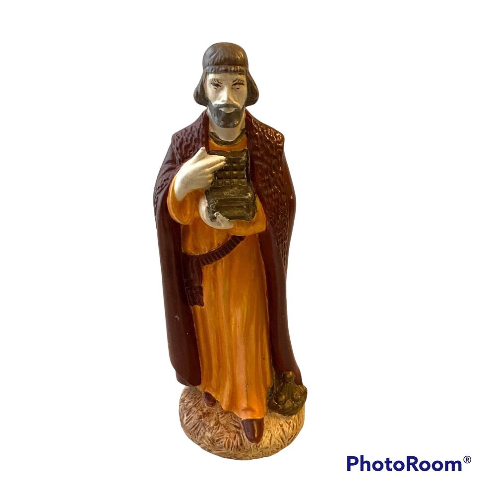 Vtg Holland Mold Ceramic Magi Wise Man Gold Chest Nativity 1965 Hand Painted